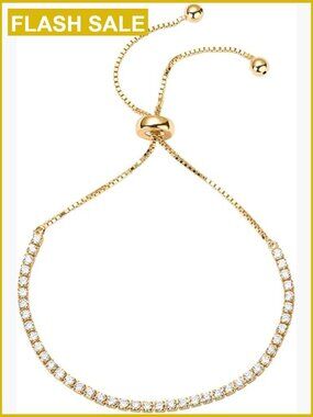 Adjustable Tennis Bracelet 14K Gold Plated Cubic Zirconia Women's Jewelry